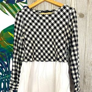Zara Checkered Shirt Tunic Tie Sleeves M
